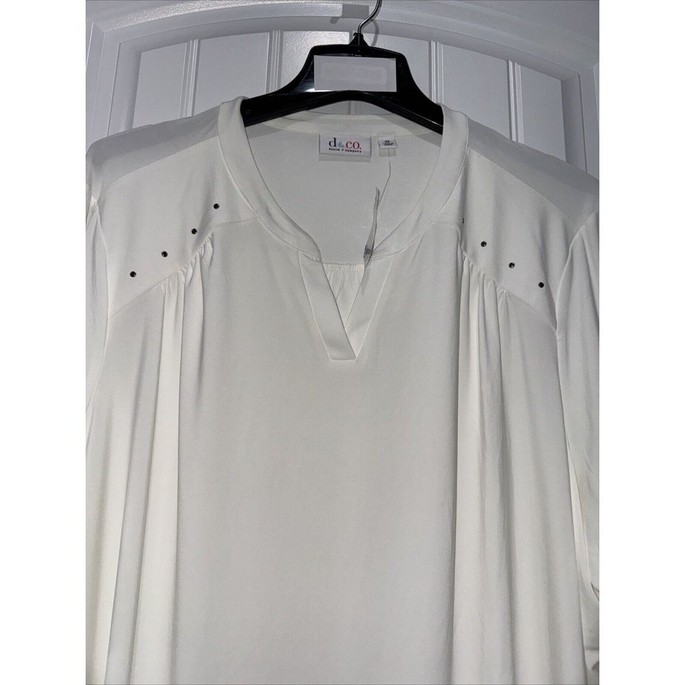 D & Co. Tunic Top Blouse Sheer‎ Sleeves Embellished Casual White 3X